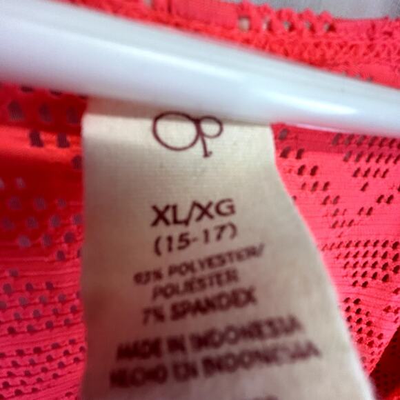 OP Ocean Pacific Swim cover Romper bright orange coral xl Jr 15-17  lace - Picture 9 of 10